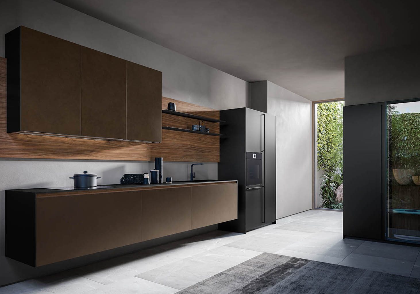 Cuisine Valdesign Zafferano, meuble haut en noyer