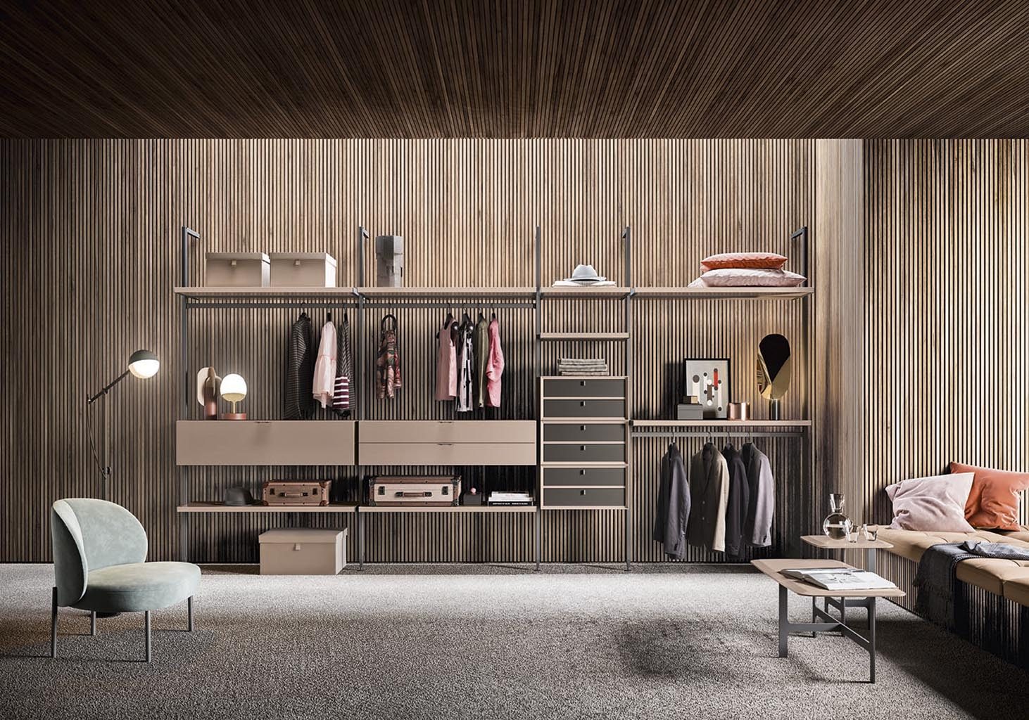 Chambre avec mur de rangements Alf DaFré en bois