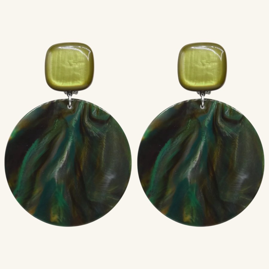 Boucles d'oreilles rondes vert marbré