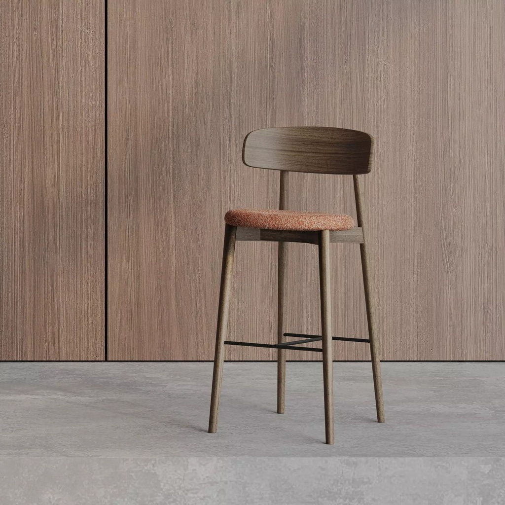 Chaise de bar Cover – pied bois, dossier bois