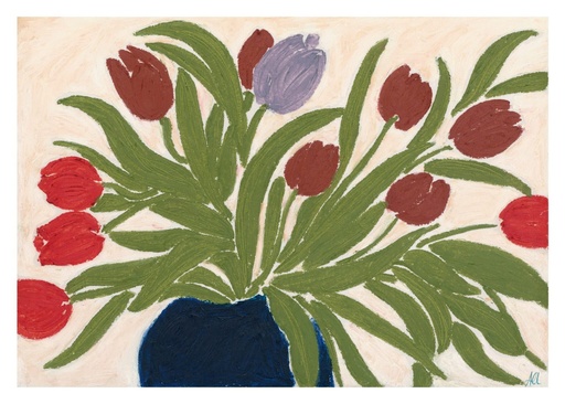 Anine cecilie iversen - tulips in a blue vase - 30x40 cm — vue 1
