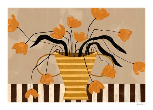 Frankie penwill, flowers in yellow striped vase - 50x70 cm — vue 1
