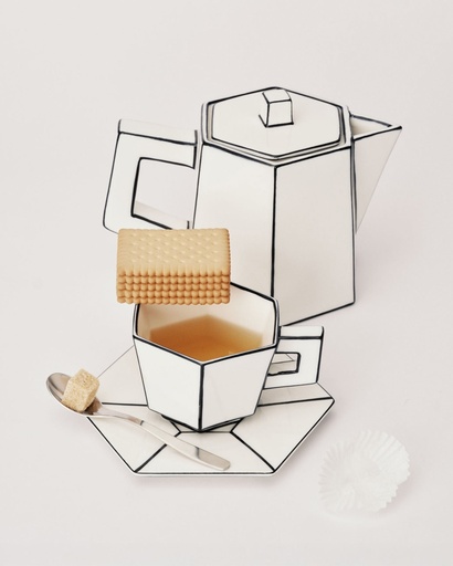 Tasse à cappuccino + soucoupe – blanc/noir – 16.5x16.5x9 cm — vue 1