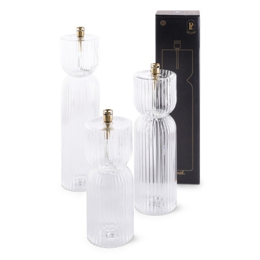 Lampe à huile Ribelle – verre clair, laiton – M Ø8 × 30 cm