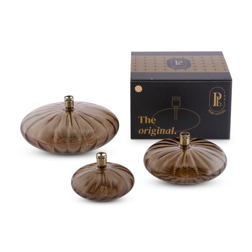 Lampe à huile galet Disc Elegant – verre champagne, laiton – S Ø10 × 5 cm