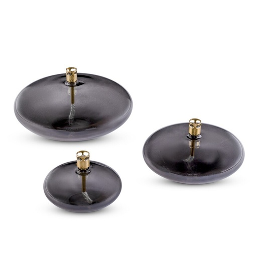 Lampe à huile galet Disc – verre fumé, laiton – M Ø14 × 6 cm