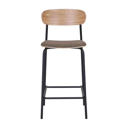 Chaise de comptoir Estepona – dossier en frêne, assise marron, pieds noirs (2)