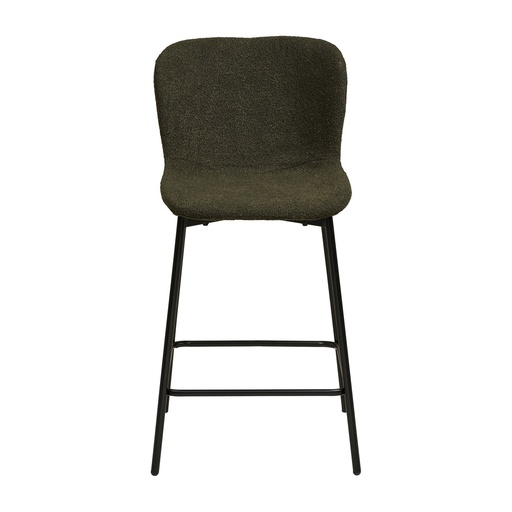 Chaise de comptoir Maceda – bouclette, vert, pieds noirs (2)