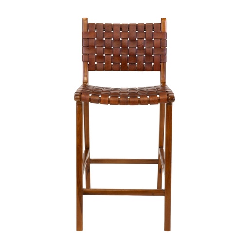 Chaise de comptoir Perugia – cuir, marron, pieds en teck (2)