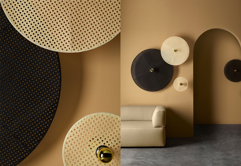 Applique Tan Tan – disque en rotin – laiton brillant