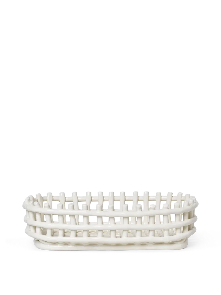 [1104264538] Panier en céramique – ovale – blanc cassé