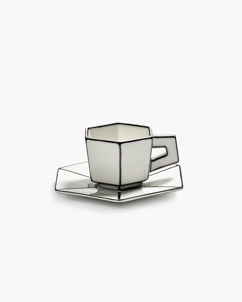 [B0125001-008] Tasse blanc/noir à expresso+soucoupe - 13.8x13.8x7 cm