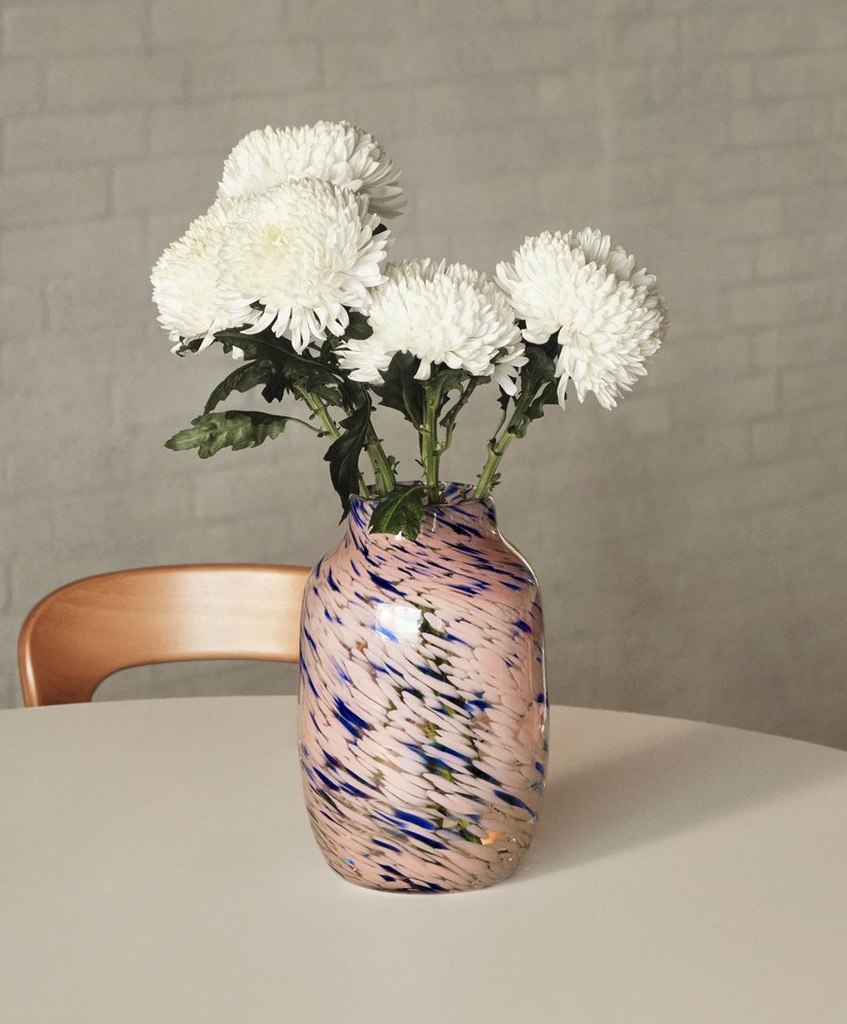 [AB503-A603-AG56] Vase splash round l - light pink and blue - h30 cm