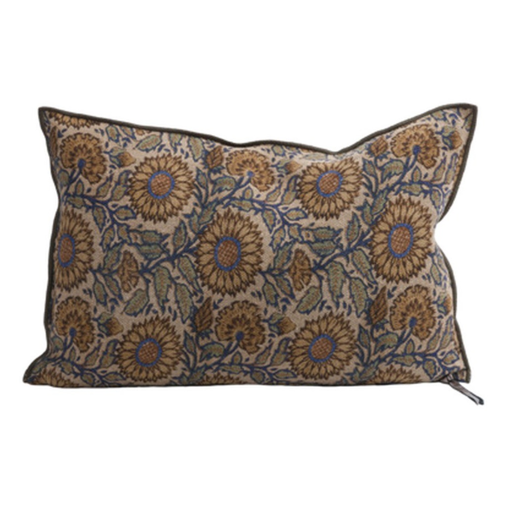 Coussin lin wabi sabi imprimé - les tournesols cobalt - 40x60 cm