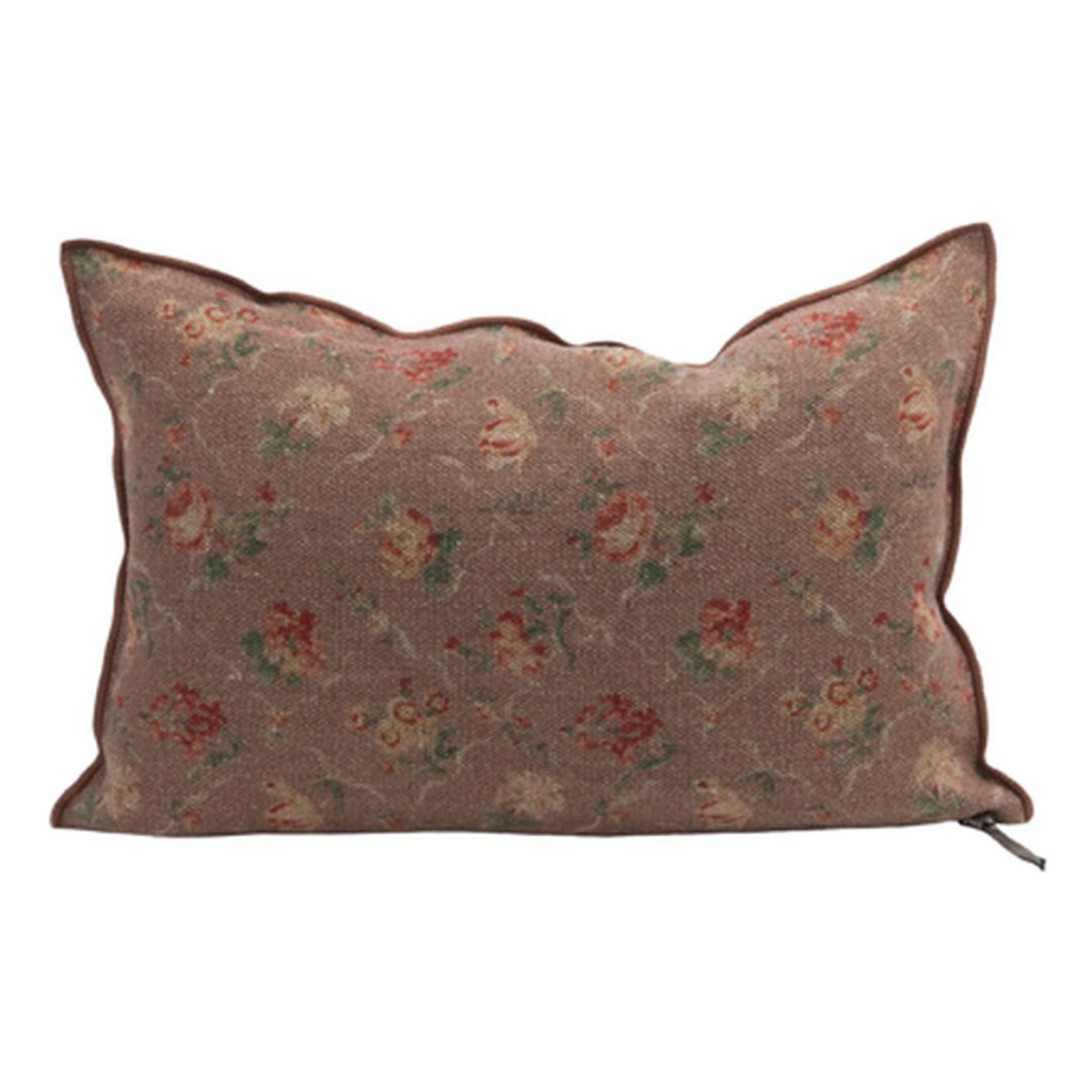 Coussin lin wabi sabi imprimé - jardin secret bois de rose - 30x50 cm