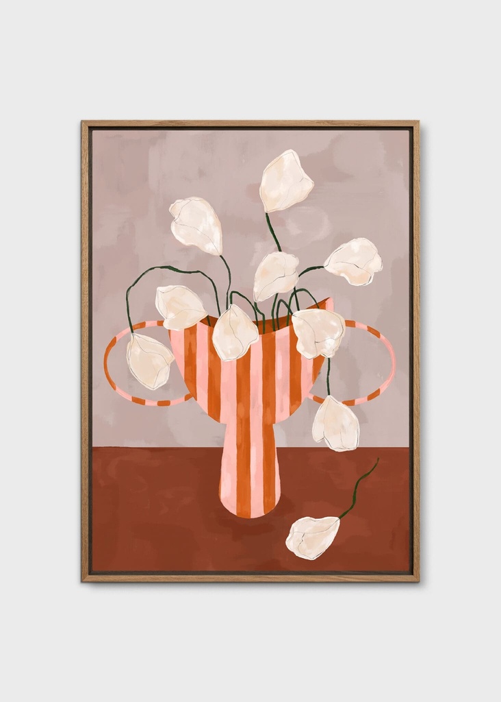 Frankie penwill, white flowers in striped vase (50x70 cm)