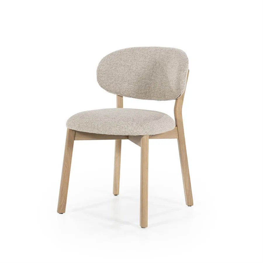 Chaise mikky - bois naturel / tissu taupe - 51x59,5x79 cm