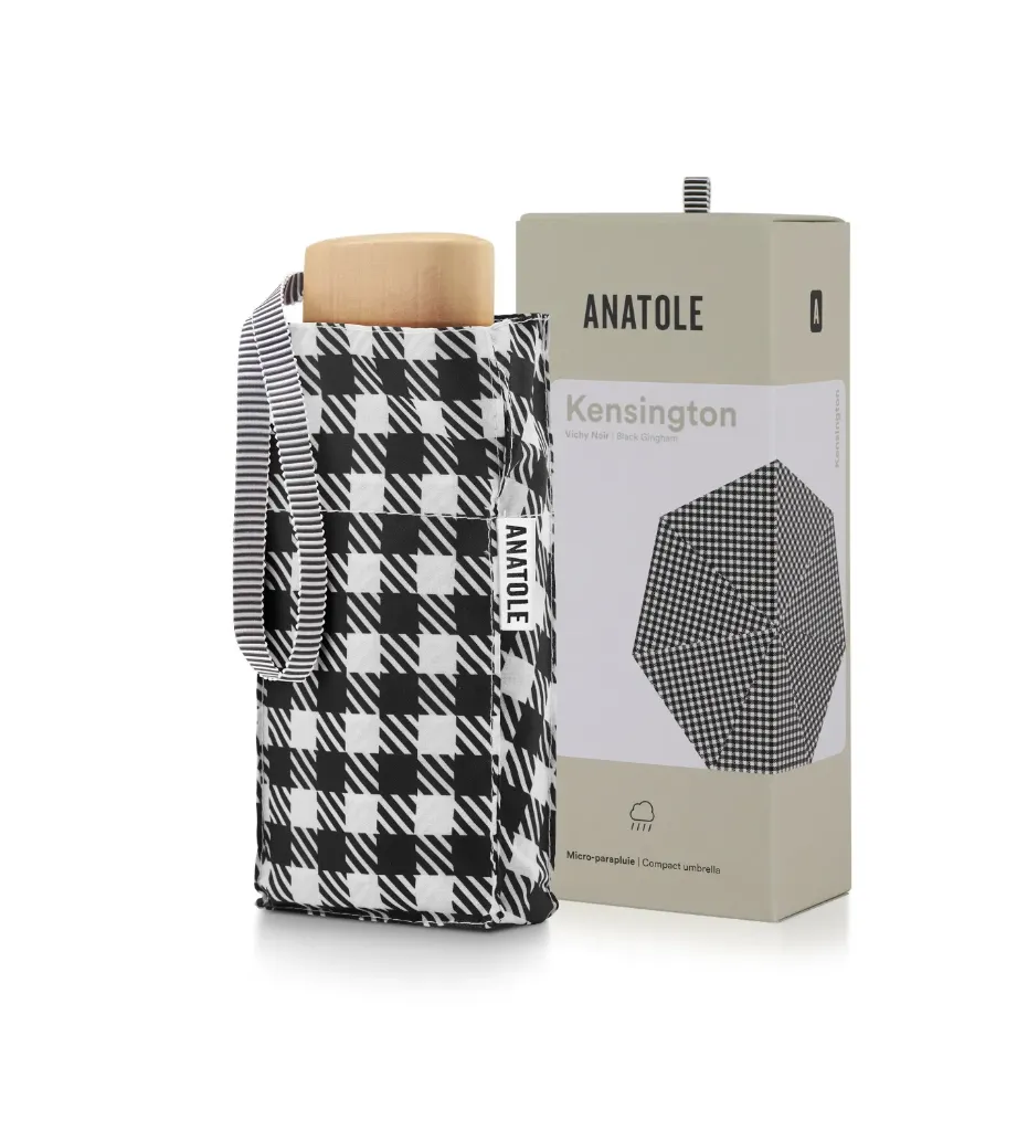[05NOIR] Mini parapluie carreaux vichy noir - micro & solide - Kensington