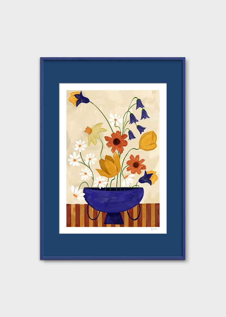 [17513-07] Frankie penwill, colourful bunch in blue vase - 50x70 cm