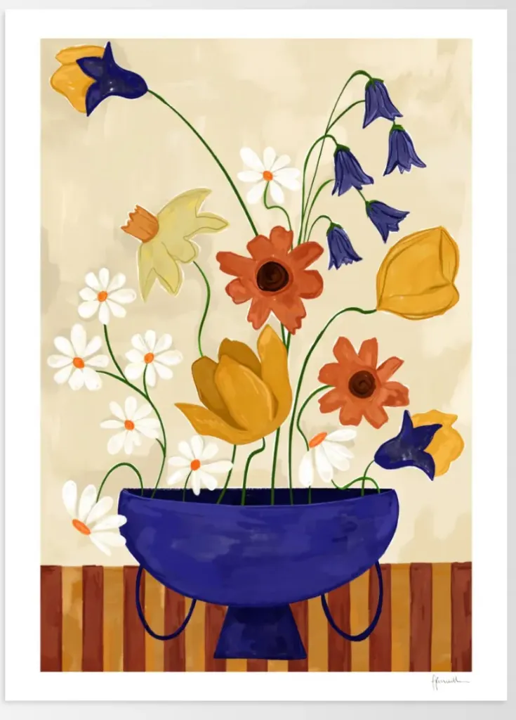 [17513-03] Frankie Penwill, colourful bunch in blue vase 30x40