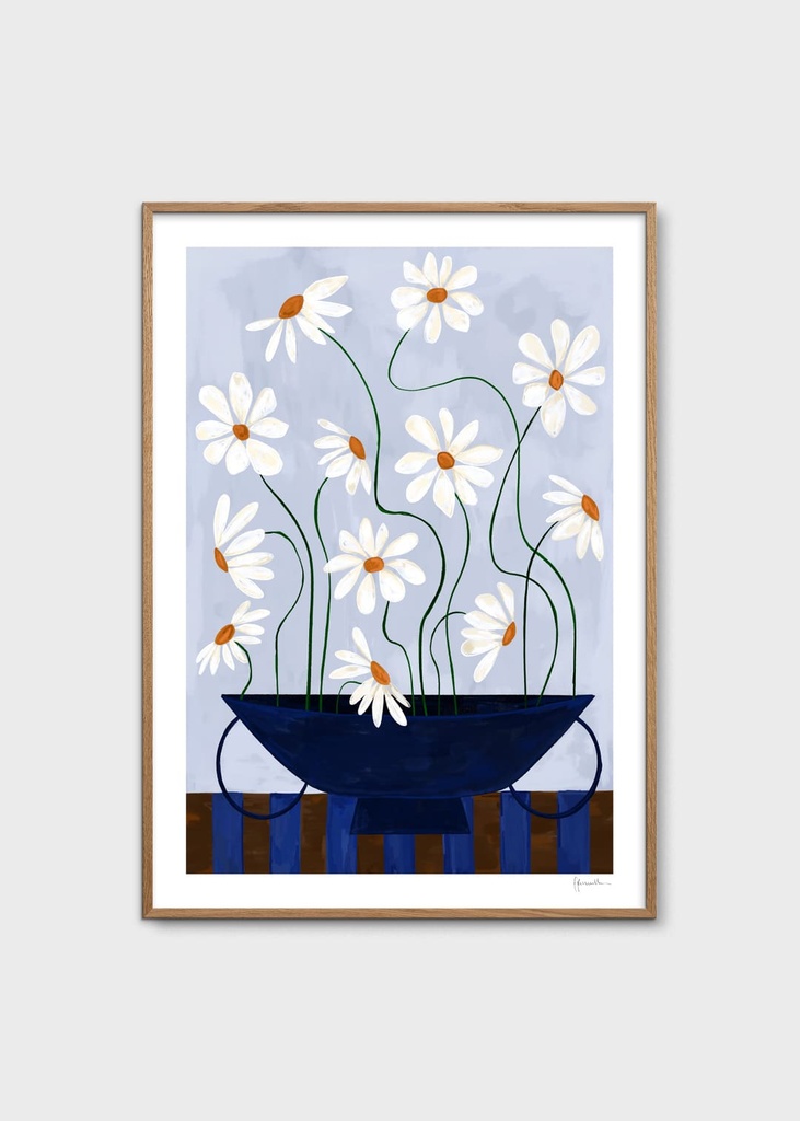 [17512-07] Frankie penwill, daisies in blue vase - 50x70 cm