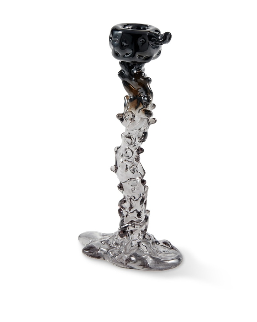Bougeoir Drip en verre L – noir – L 14 × l 8 × H 25 cm