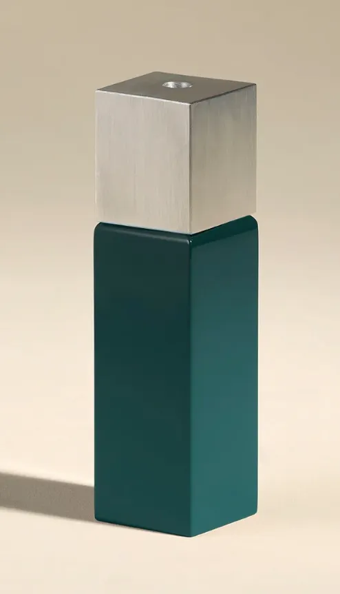[12DECBGROSC-BLEUH15] Bougeoir oscar - bleu sarah / argenté - h15 cm