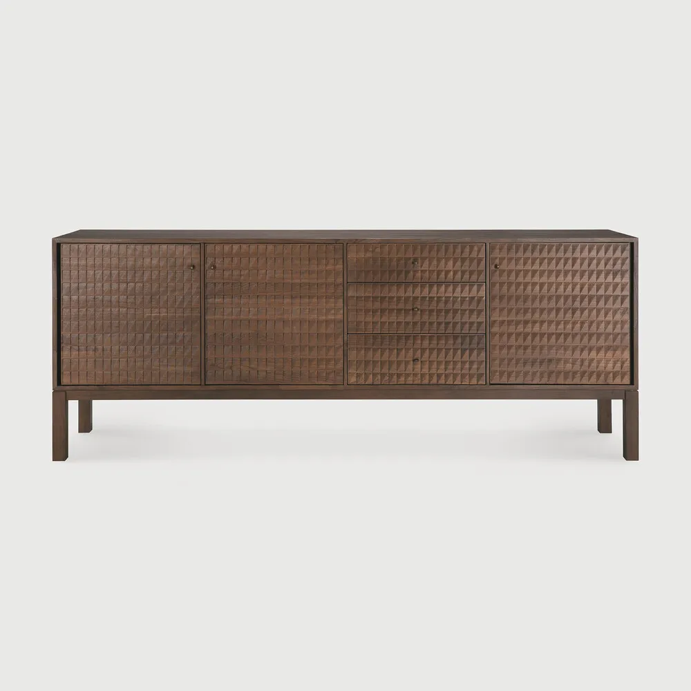 [15347] Buffet sono - teck vernis - marron clair - 3 portes - 228x48x87 cm