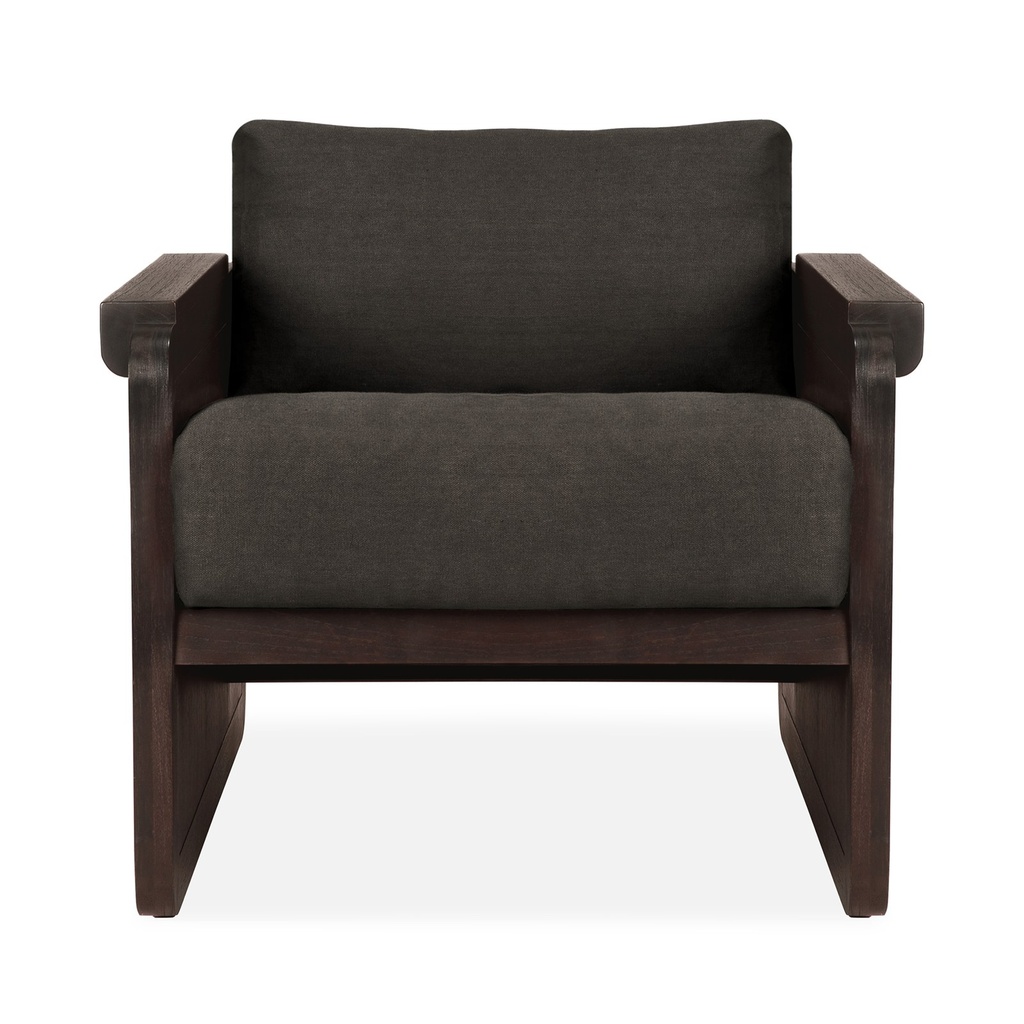 [10771] Fauteuil Panel – Teck brun foncé & Lin gris – 74×82×72 cm