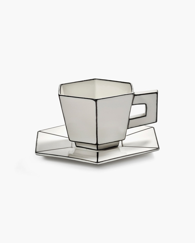 [B0125002-008] Tasse à cappuccino + soucoupe – blanc/noir – 16.5x16.5x9 cm