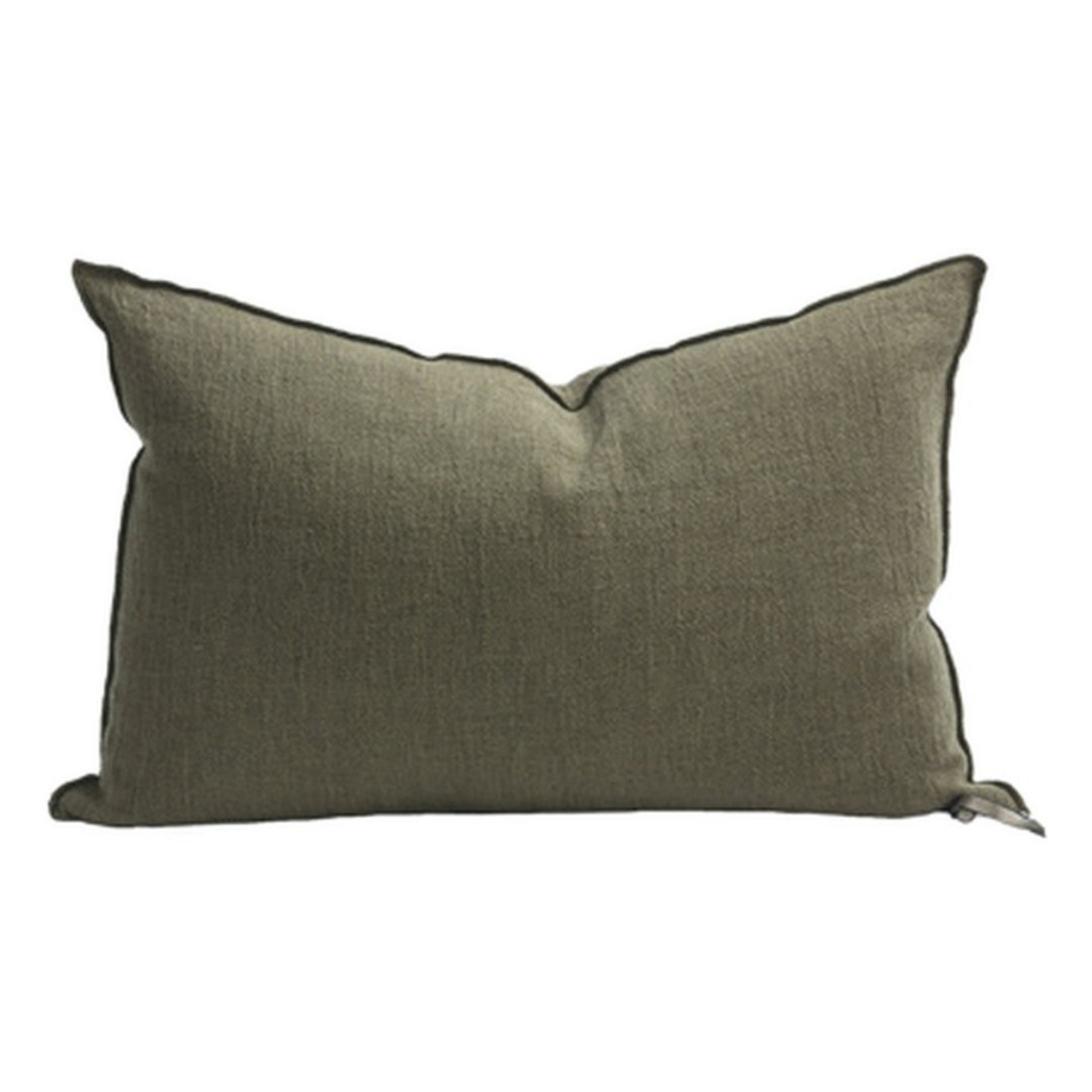 Coussin crépon de lin lavé - kaki - 30x50 cm