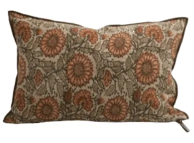 [19539TTERRA] Coussin lin wabi sabi imprimé - les tournesols terracotta - 30x50