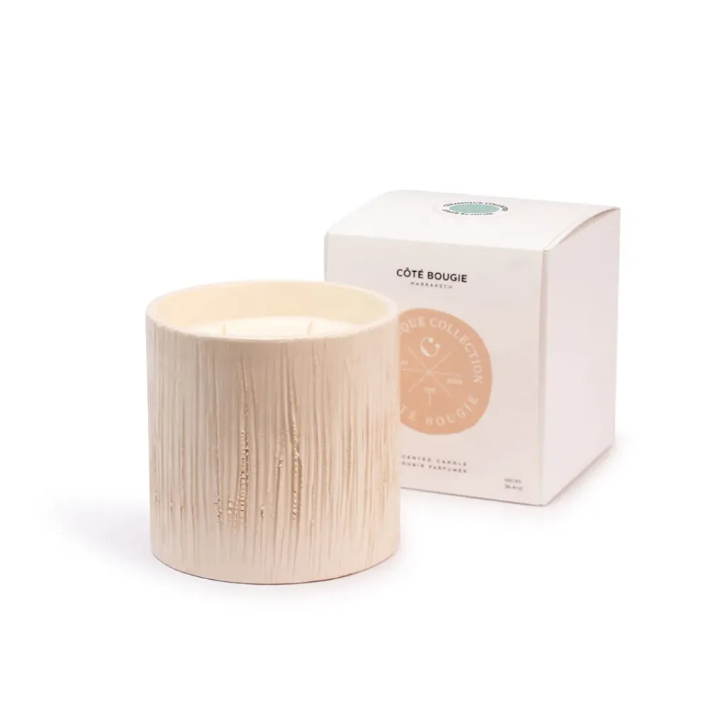 BOUGIE CERAMIQUE STRIEE WHITE L -FLEUR D'ORANGER 15x15