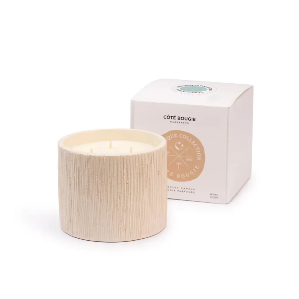 Bougie céramique striée blanc M - fleur d'oranger 12X10
