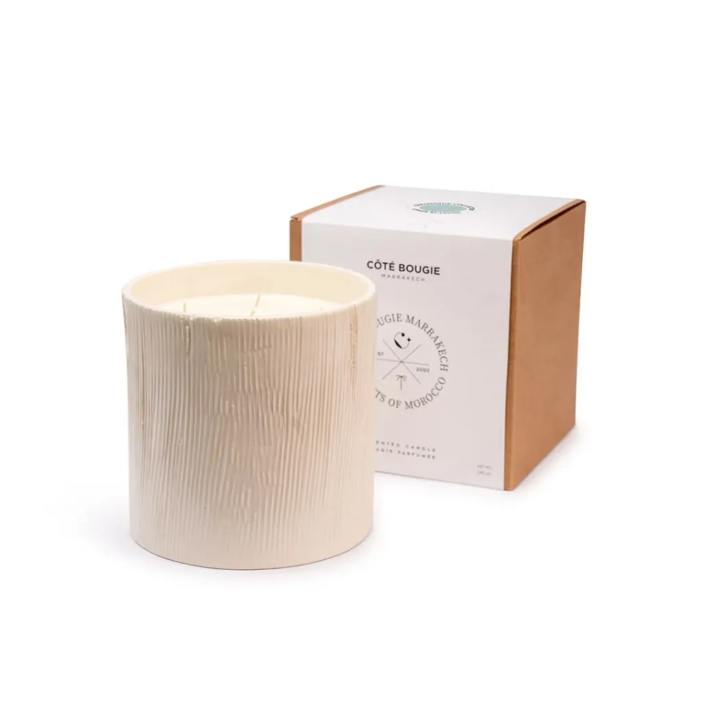 [BP-STRIEEB-FO-XL] BOUGIE CERAMIQUE STRIEE WHITE XL - FLEUR D'ORANGER 20x20