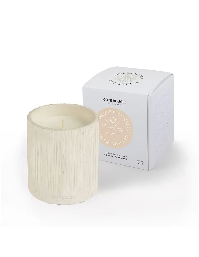 [BP-STRIEEB-FO-S] BOUGIE CERAMIQUE STRIEE WHITE S -FLEUR D'ORANGER 7X9