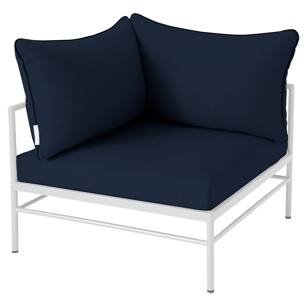 Rivage Fauteuil d'Angle (Blanc coton, Bleu nuit - Unies - Toile teint masse 100% Acrylique)