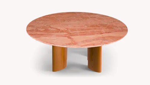 [T24TBB00000TUU0] Table basse Carlotta frêne iroko et marbre rose Ø90 H40