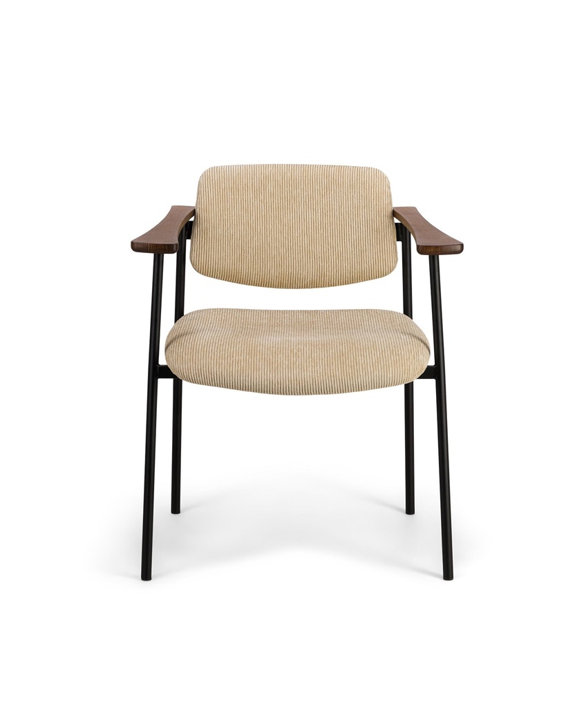Chaise Pio bois brun velours côtelé beige