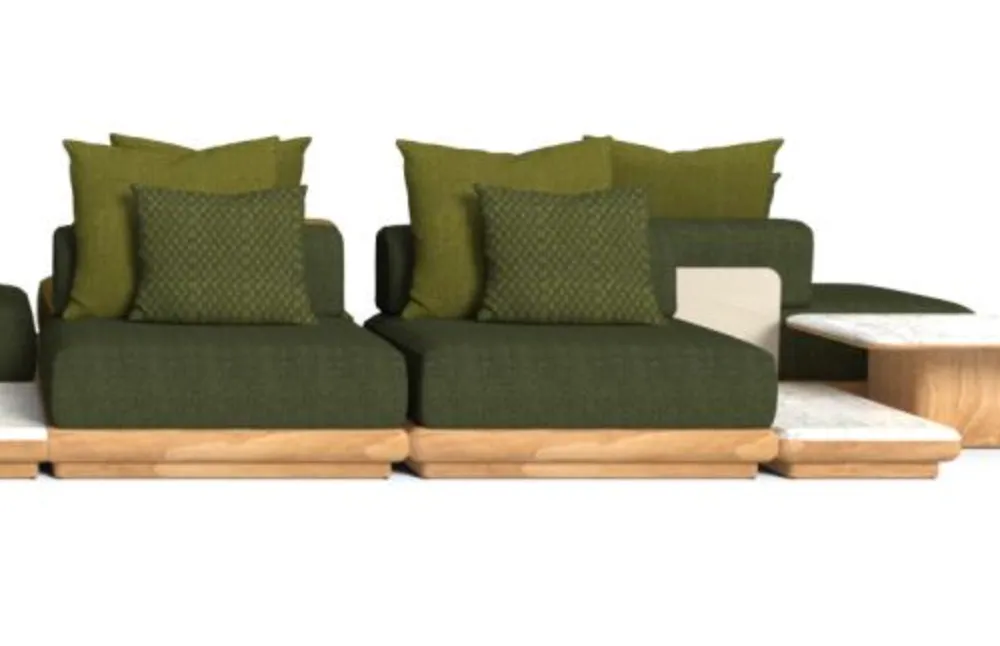 [ITADIV] Itaca sofa Teak/ beige/jungle (expo) + 7 coussins