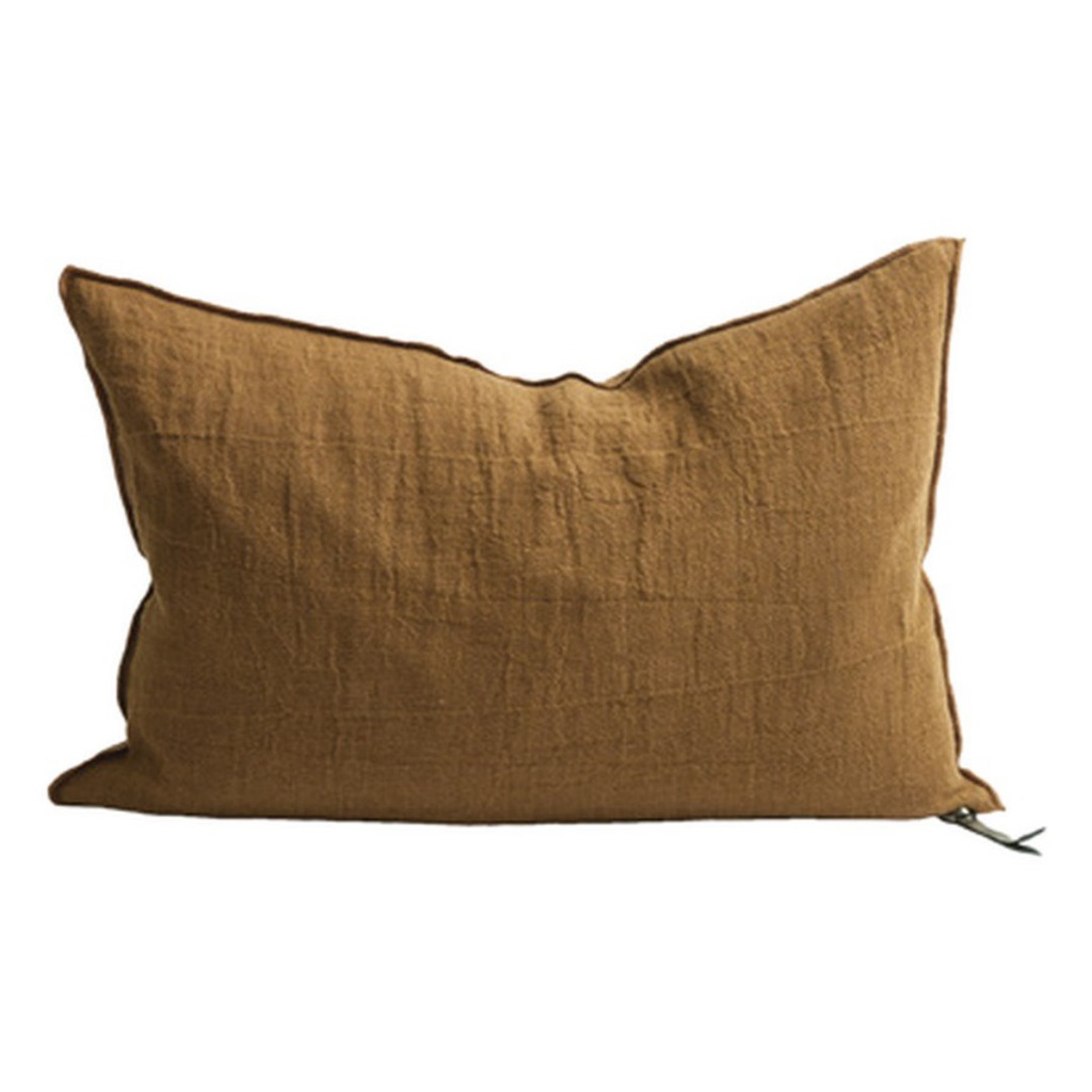 Coussin Vice Versa Crépon de Lin Lavé - havane