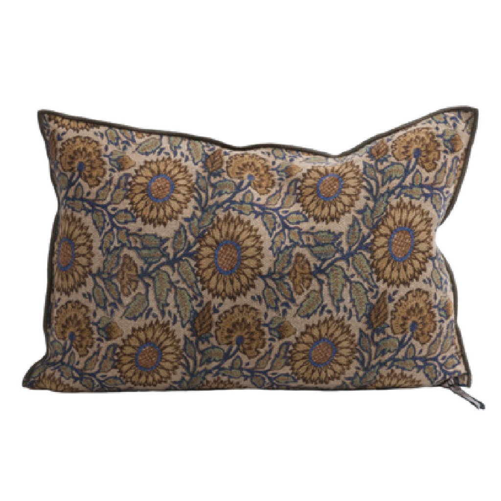 Coussin Vice Versa Lin Wabi-Sabi Imprimé - les tournesols cobalt