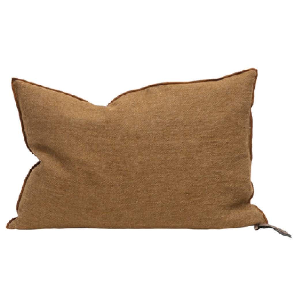 Coussin Vice Versa Lin Lavé Froissé - havane / givré
