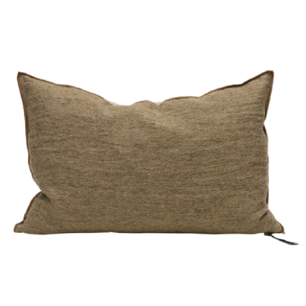 Coussin Vice Versa Lin Lavé Froissé - kaki / givré (65 x 65 cm)
