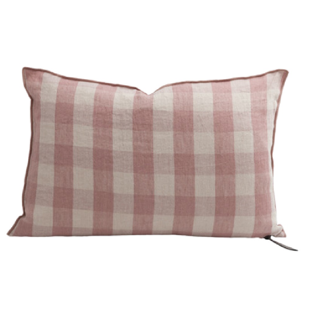 Coussin Vice Versa Lin Lavé Vichy Cottage - bois de rose