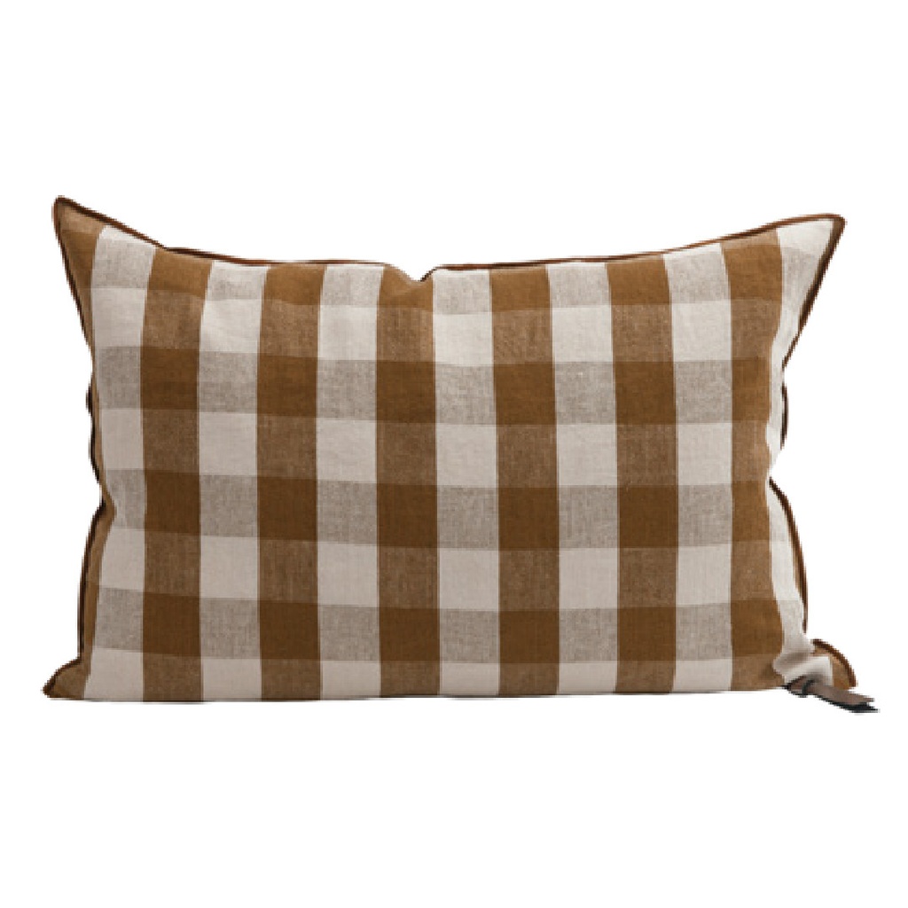 Coussin Vice Versa Lin Lavé Vichy Cottage - havane