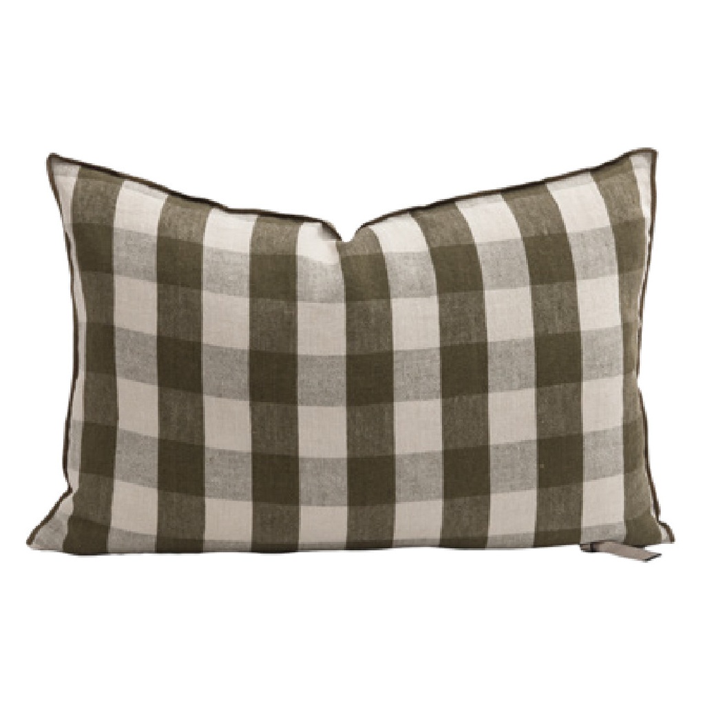 Coussin Vice Versa Lin Lavé Vichy Cottage - kaki