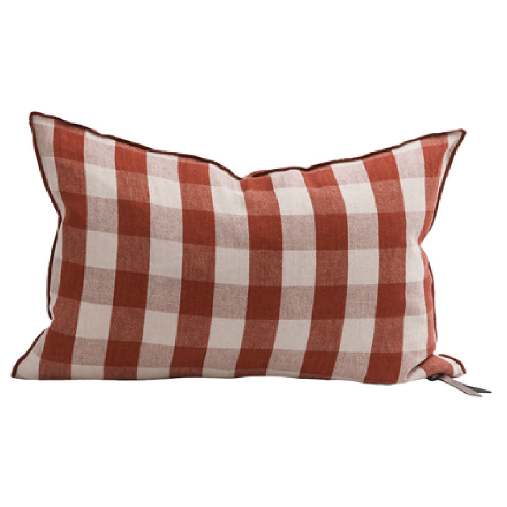 Coussin Vice Versa Lin Lavé Vichy Cottage - argile