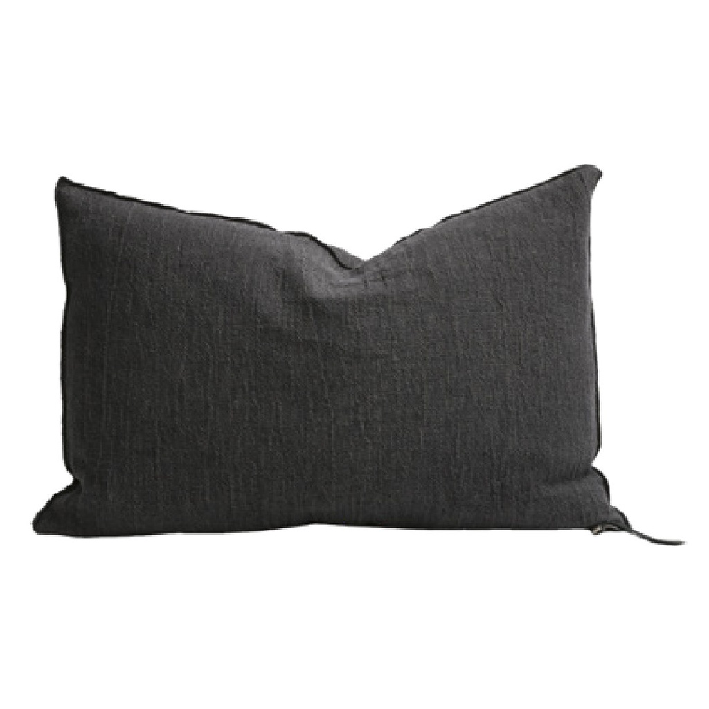 Coussin Vice Versa Crépon de Lin Lavé - charbon