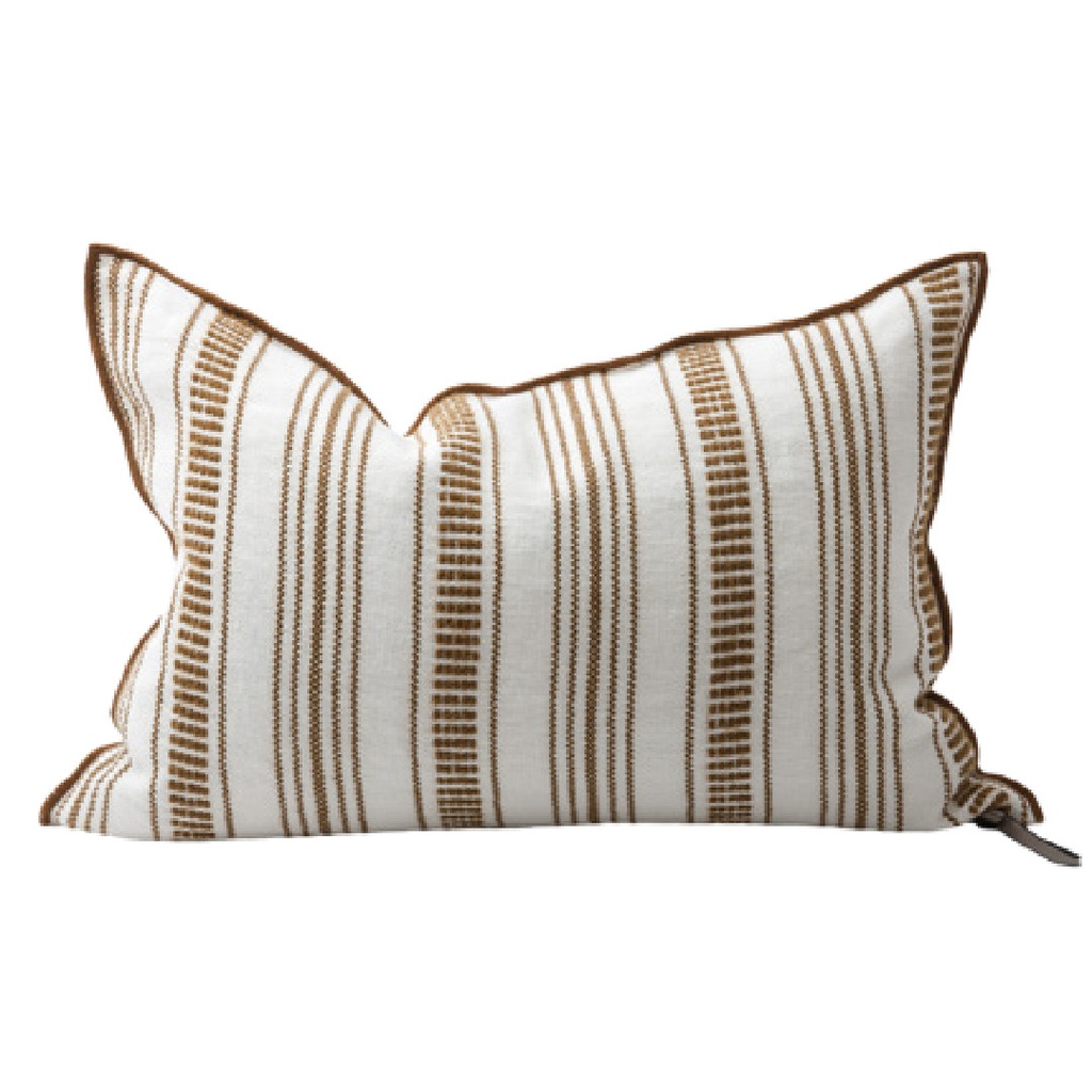 Coussin Vice Versa Toile Brodée Cyclades - rayure fine havane
